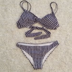 Fashion Nova Blue White Striped Bikini